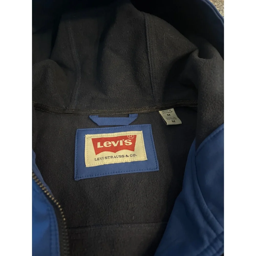 Levi's Mens Blue Softshell‎ Hooded Trucker Jacket M Full Zip Lightweight